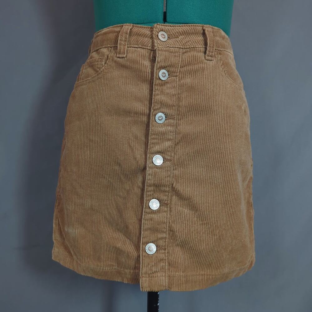 Hollister Y2K Corduroy Mini Skirt Tan Ultra High Rise Preppy W26